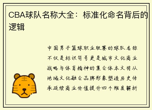CBA球队名称大全：标准化命名背后的逻辑